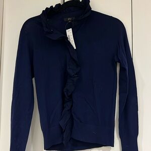 NWT J.Crew navy merino wool ruffle front cardigan